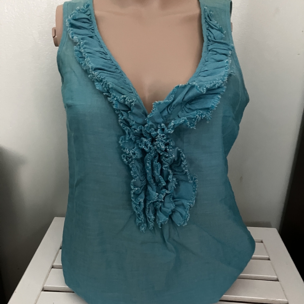 New York & Company Turquoise Ruffle Blouse